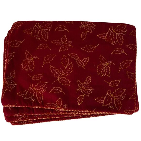 St Nicholas Square Red & Gold Embroidered Velvet 4 Placemats Set Holiday Decor - Picture 1 of 4